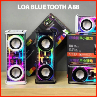 Pembesar Suara Bluetooth, A88, dengan Lampu LED berkelip mengikut muzik, 10 pembesar suara mini, kap