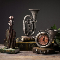 創意歐式復古酒柜小提琴家居裝飾飾品擺件存錢罐鐘表客廳小擺設