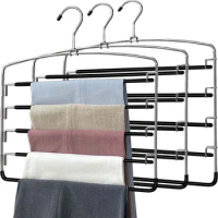 Multi-Layer Stainless Steels Movable Hangers Shelves Organizer Space Saver Closet Hanger Rack Pant Clothes Function Hanger