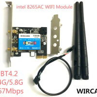 WIRCARD Wireless-AC 8265 867Mbps 802.11AC Dual Band Desktop PCI-E WiFi Adapter PCI Express Card for 8265AC + BT4.2