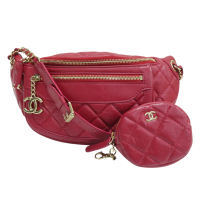 【二手名牌BRAND OFF】CHANEL 香奈兒 紅色 菱格紋 牛皮 腰包 無卡