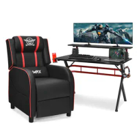 Costway Gaming Desk &amp; Chair Set 48" Computer Desk &amp; Massage Recliner Chair Black + Red