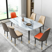 椅子 餐桌 餐桌家用小戶型現代簡約餐桌北歐吃飯桌大理石色長方形玻璃桌子