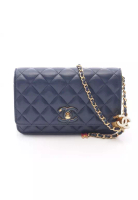 Chanel Pre-Loved Chanel matelasse chain wallet chain shoulder bag lambskin dark blue gold hardware