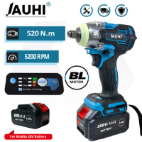JAUHI 2 IN 1 Brushless Cordless Electric Impact Wrench 1/2 inch Screwdriver Socket Power Tools Compatible for Makita 18V Battery