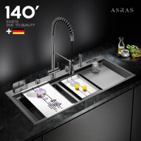 ASRAS SUS304 Kitchen Sink Super Large Double Sink Nano Gray Easy to Clean Black Ceramic Crystal Coating Surface Easy to Clean