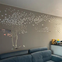 3D XL Living Room Decor Wall Sticker Love Tree Decals Home Wall Decoration Acrylic Mirror Stickers TV Background Wallpaper