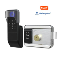 Waterproof Tuya Wifi Smart Door Lock Digital Password Double Fingerprint Electronic Rim Lock For Outdoor Iron Gate Door