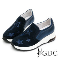 GDC-真皮星辰閃鑽造型厚底休閒鞋-藍色