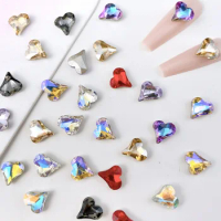 30PCS Shiny Glass Crooked Peach Heart Nail Art Rhinestone Charms Accessories Parts Glitter Nails Decoration Supplies Materials