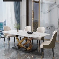 Light luxury rock plate dining table Italian minimalist modern rectangular Nordic marble dining table and chair combination