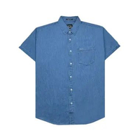 POLICE Kemeja Polos Jeans Regular Fit Pria Biru Lengan Pendek L