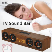 Wooden Bluetooth Computer Speakers Powerful TV Soundbar Boombox with Four Loudspeakers Clock Alarm Home Theater System Subwoofer