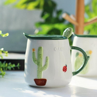 買一送一 創意陶瓷馬克杯帶蓋勺家用辦公室水杯女韓版學生燕麥早餐咖啡杯子   居家物語