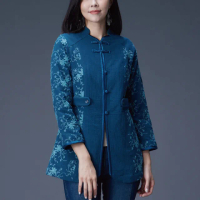 【古典美】48116刺繡風衣式外套(棉麻/純棉/亞麻/中國風/漢服/茶禪服/手染服)