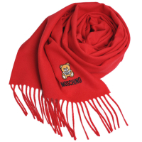 MOSCHINO 義大利製美麗諾羊毛小熊圖騰字母LOGO刺繡圍巾(紅色)