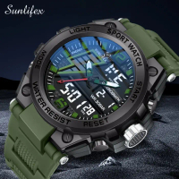 SUNLIFEX Jam Tangan Pria Analog&Digital Multifungsi Tali Silikon Anti Air Jam Tangan Cowok - greenbl