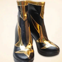 CODE GEASS Immortal Witch CC Cosplay Costume Shoes Black Gold Handmade Faux Leather Boots