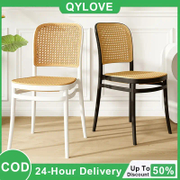[QYLOVE] Nordic Rattan Chair PP Chair Plastic Chair Backrest Chair Restaurant Dining Chair Minimalis