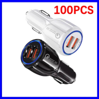 100PCS Car USB Charger Quick Charge 3.0 2.0 Mobile Phone Charge 2 Port USB Fast For iPhone 7 8 X XS Samsung Tablet Car-Charger