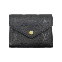 【二手名牌BRAND OFF】LOUIS VUITTON LV 路易威登 黑色 原花 牛皮 Victorine 三折短夾 M64060 #RFID
