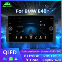 8GB 128GB Android 11 Car Radio Video Player for BMW E46 M3 Coupe 318/320/325/330/335 Multimedia GPS Navigation 2din QLED Screen