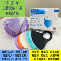 “罩護你" 醫療口罩 成人(M/L) MIT台灣製 1包/盒(50入) 3D立體口罩 四層結構 寬耳帶口罩