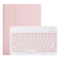 Tablet Case, Round Keycap Keyboard Case with Pen Slot, Backlit Keyboard Silicone Split Case, Suitable for iPad Air4