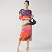 Z4058 One Size (45-75kg) WomenS Clothing Bud Printed Batwing Sleeve Loose Slimming Sanzhai Mid-Lengt