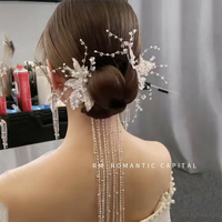 新娘結婚白紗頭飾水晶發夾耳環套裝韓式仙美婚禮造型旅拍跟妝發飾