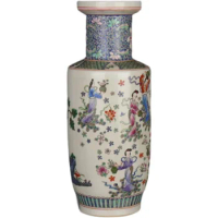 Blue Vintage Flower Vase Ceramic Large Chinese Vase Ancient Cylinder Decorative White Porcelain Vase 43cm