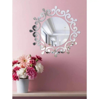 Stiker Tempel Dinding Cermin Bulat akrilik Wall Sticker Mirror 26cm - Silver