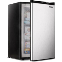 Silver EUHOMY Upright freezer, 3.0 Cubic Feet, Single Door Compact Mini Freezer with Reversible Stainless Steel Door