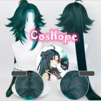Xiao Cosplay Wig Long Hair 100cm Ponytail Green Mixed Wig Cosplay Anime Cosplay Wigs Heat Resistant Synthetic Wig