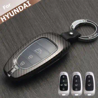 Metal Car Key Case Cover for Hyundai Sonata Santa Fe Tucson 2022 NEXO NX4 Atos Prime Solaris 2021 Carbon Fiber Accessories
