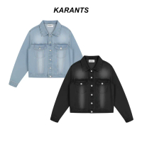 【จัดส่งจากประเทศไทย】 ❥(สินค้าใหม่) Karants เสื้อแจ็คเก็ตยีนส์ดีนิมวอช ทรง Cropped Boxy ตกแต่งกระเป๋า