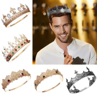 Wholesale Men's Alloy King Crown Royal Baroque Gold Crown Prince Tiaras Crown for Halloween