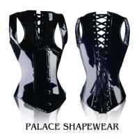 Black PVC Leather Steampunk Corset Basque Cincher Bustier Sexy Faux Leather PVC Wasit Trainer Bodyshaper Corsets Lingeries