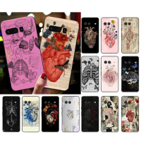 Heart Anatomy Skull Bones Phone Case For Google Pixel 8 7 Pro 7A 7 6A 6 Pro 5A 4A 3A Pixel 4 XL Pixel 5 6 4 3 3A XL