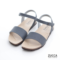 ZUCCA-質感皮革扣環素帶涼鞋-藍-z7007be