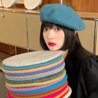 Caramel - Topi Pelukis Beret Selebgram Wanita Korean Style Trendy Pink Coklat Baby Bahan Beludru Bar