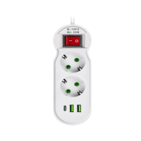 Practical EU Plug Power Strip 2/3/4/5 outlet multitap extension 10A with 2 USB 1 Type-C ports 2m cor