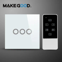 MakeGood EU Standard Touch Switch 3 Gang 1 Way Smart Home Touch &amp; Remote Switch,Crystal Glass Panel Compatible Broadlink RM2 RM