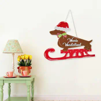 Dachshund Welcome Sign Dog Door Sign Dachshund Christmas Door Sign Festive Wooden Welcome Decoration for Indoor for Garden