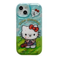 Anime Cute Cartoon Chainsaw Hellokittys Suitable for 14 Mobile Phone Cases Iphone13 Apple 12 11Xr Protective Cover with Stand