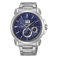 【SEIKO 精工】Premier人動電能萬年曆手錶-藍x銀色 送行動電源 畢業禮物(7D56-0AG0B SNP161J1)