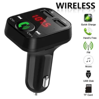 Car Charger Bluetooth FM Transmitter 12V-24V Dual USB Cigarette Lighter Adapter LED Display Car Audio FM Transmitters Hands-Free
