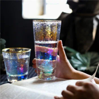 Heat-resistant Rainbow Crystal Glass Colorful Hammer Finish Highball Beer Glass Ion Plating Wine Cocktail Glass Mug Coffee Cup