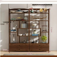 木製置物架屏風（【組合款】6層160長【六層雙抽80×2）