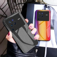 Carbon Fiber Phone Case For VIVO VIVO X80Pro X70ProPlus X60Pro Tempered Glass Case For X NOTE Y76S X50E X9S Hard Cover Coque